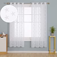 Deconovo Cortinas Visillos para Ventana Cortina Transparente con Ojales para Dormitorio 2 Piezas 140 x 183 cm Blanco